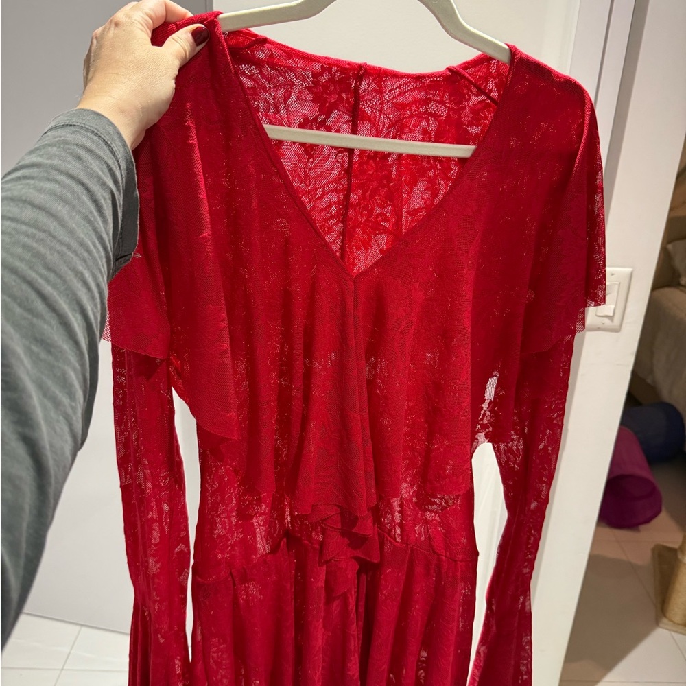 Karina Grimaldi Red Lace Mini Dress